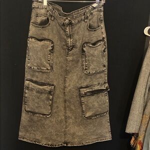 Gray Denim Cargo Skirt